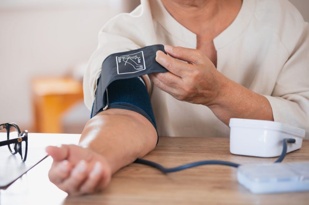 at home blood pressure monitor on arm