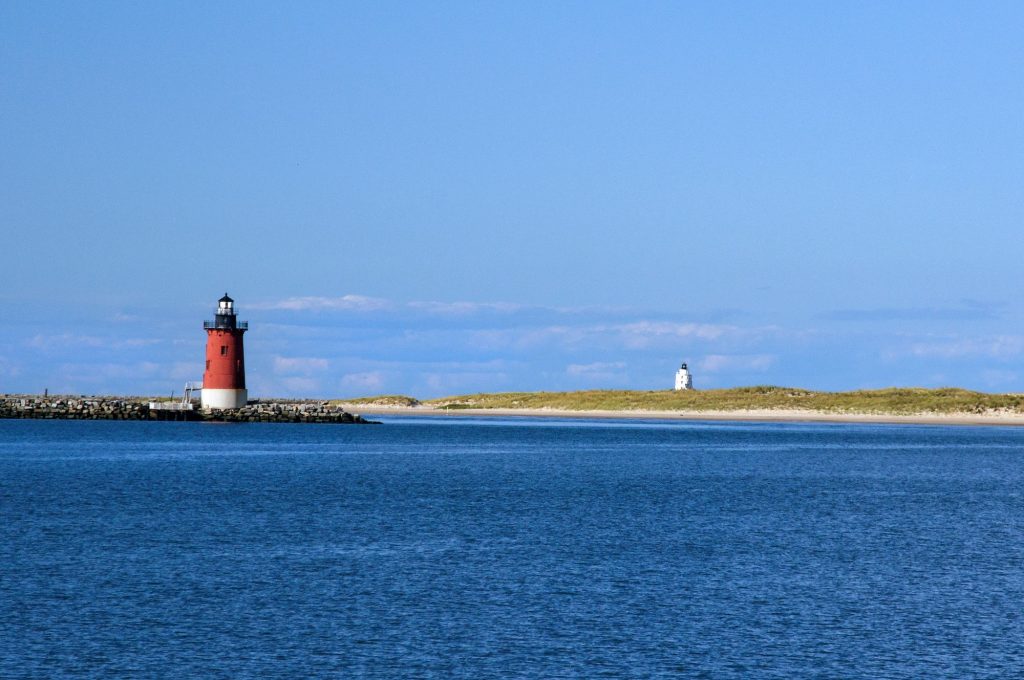 Lighthouse nestled along Delaware Bay.