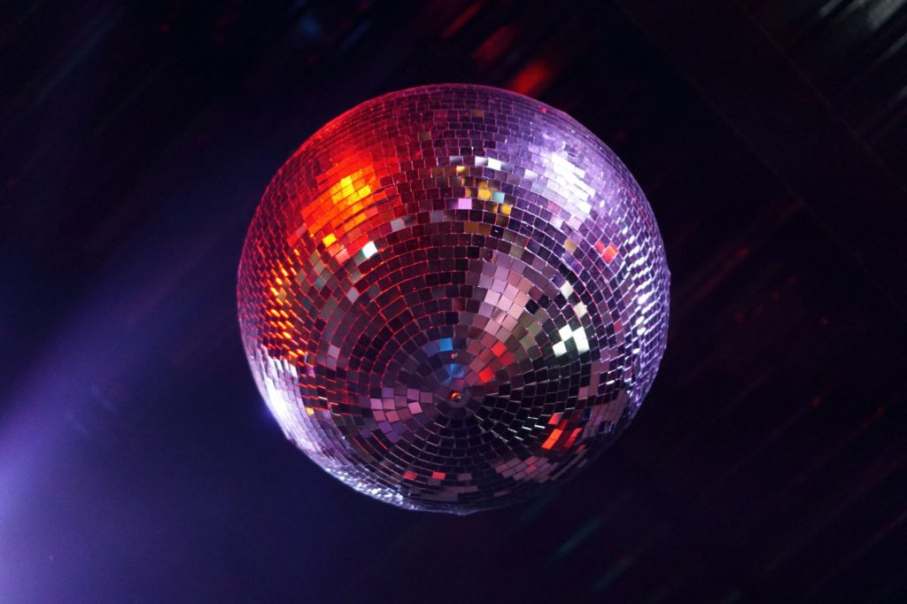 Disco ball in a dancing club.