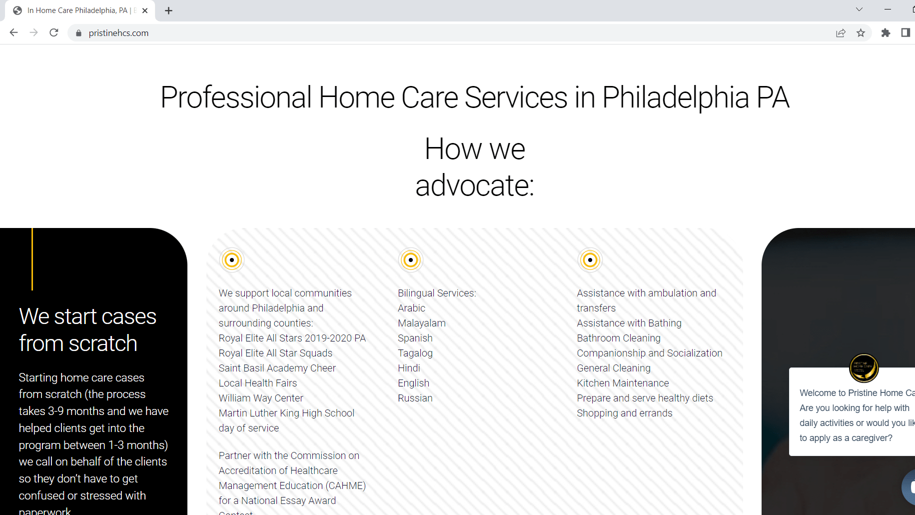 Pristine Home Care https://www.pristinehcs.com/ screen shot