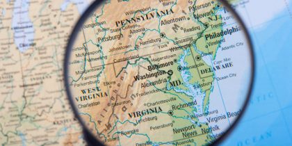 Pennsylvania map with magnifying glass