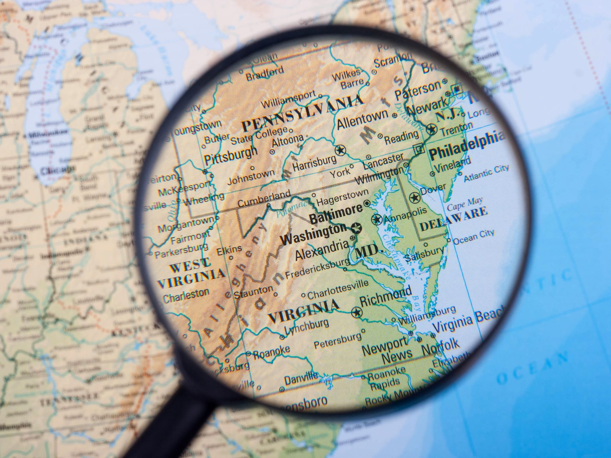 Pennsylvania map with magnifying glass