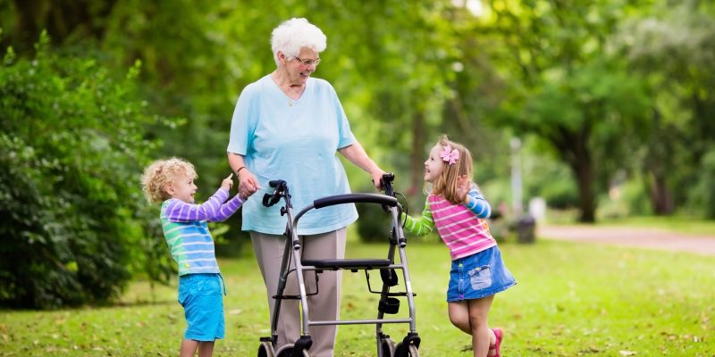 rollator grandma with grandkids playing