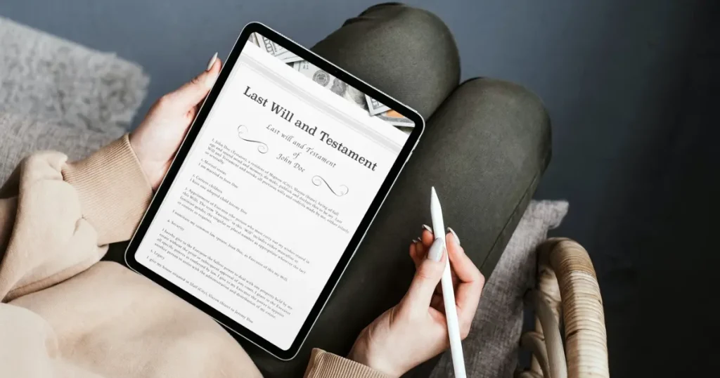 last will and testament on a tablet, making a digital will online