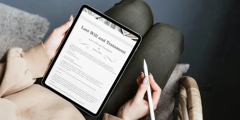 last will and testament on a tablet, making a digital will online