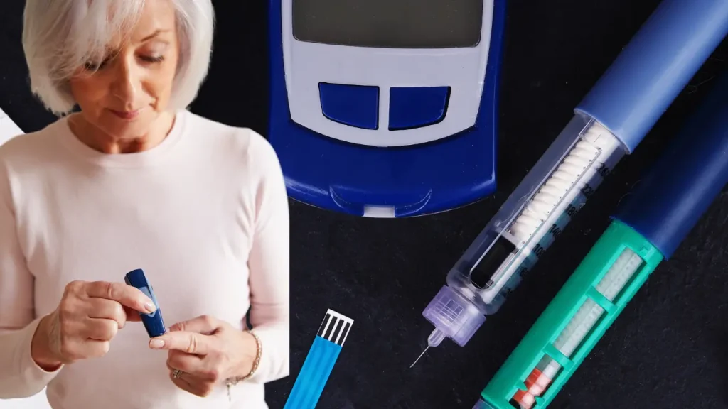 senior woman with diabetic supplies