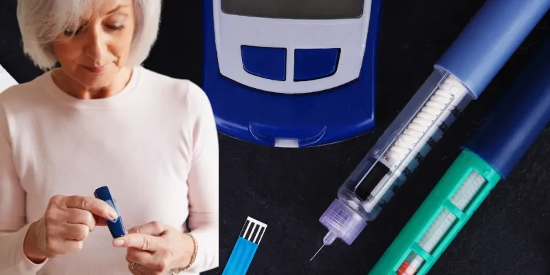 senior woman with diabetic supplies