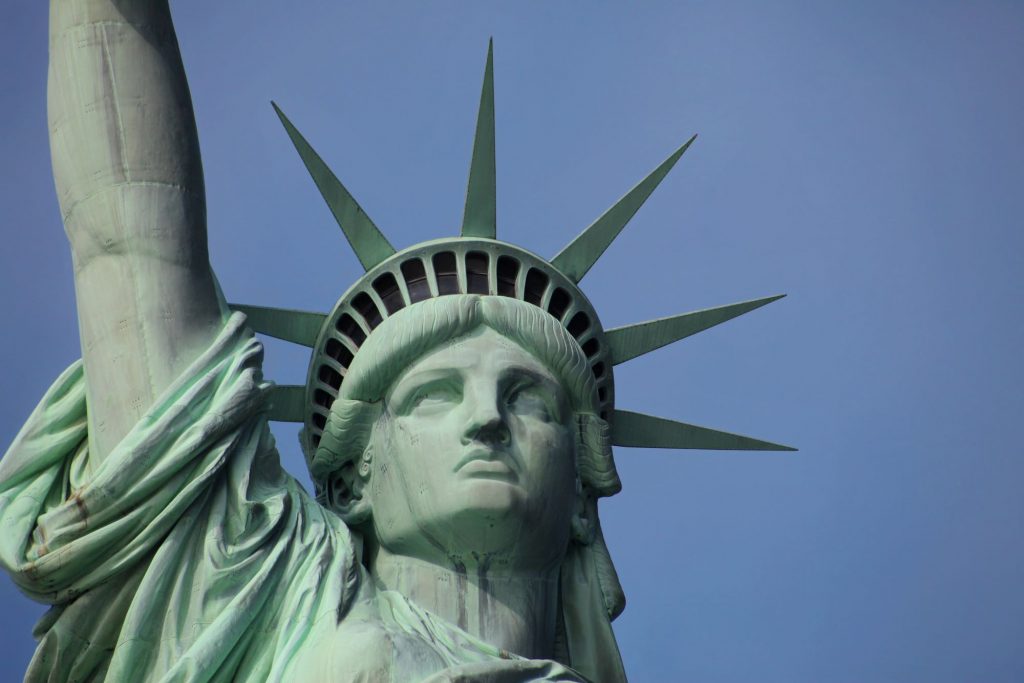 close-up of the Statue of Liberty in NYC