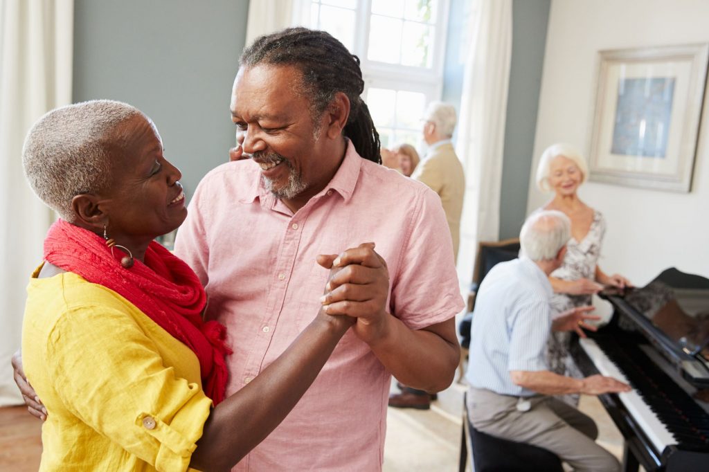dancing couple in an assisted living