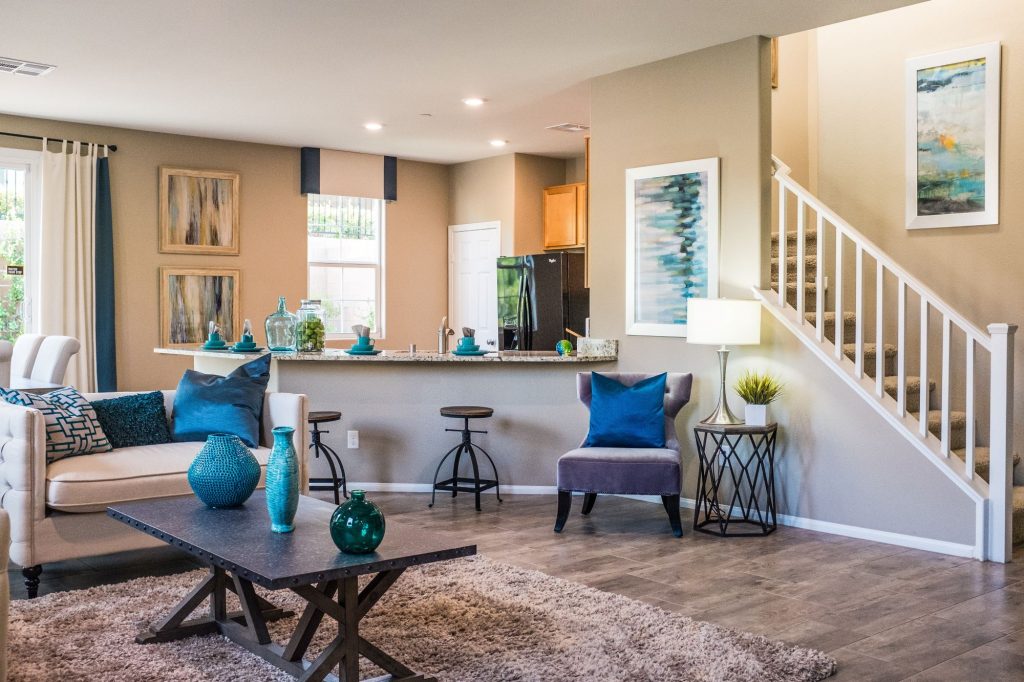 interior of a home, fancy blues