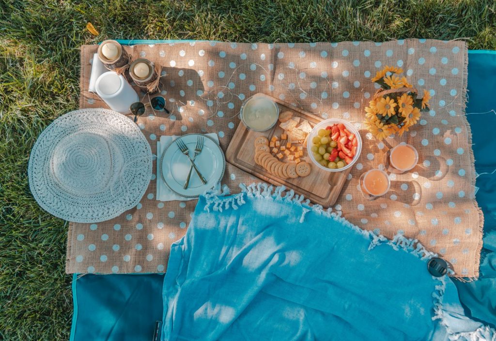 picnic lunch outside under trees