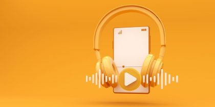 podcast, phone, headphones