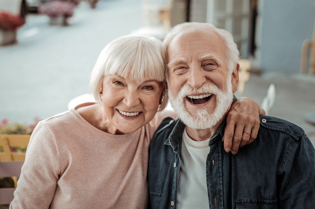 elderly happy couple in senior apartments