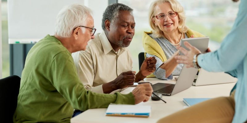 adult education, seniors and retirees in a class learning something new