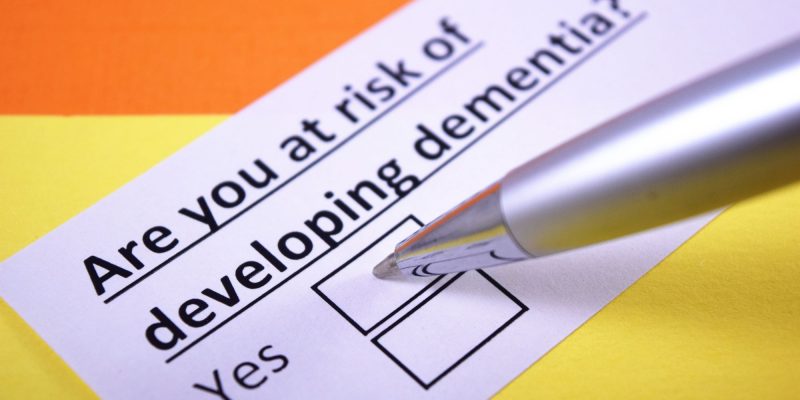 "are you at risk of developing dementia?" yes or no check boxes