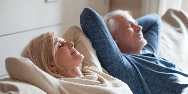napping, happy, content senior couple