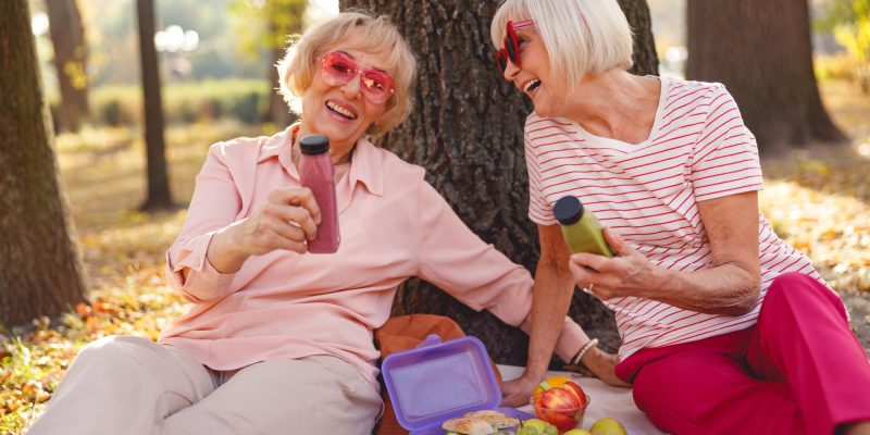 senior friends having a picnic