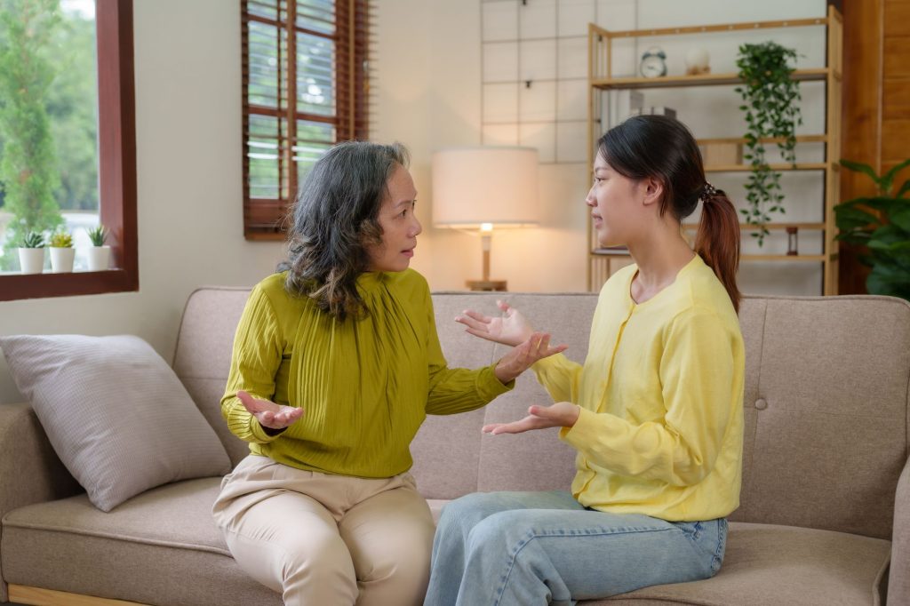 disagreement between senior woman and adult daughter