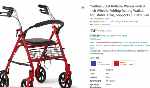 Medline Steel Rollator Walker, $74.99 screenshot