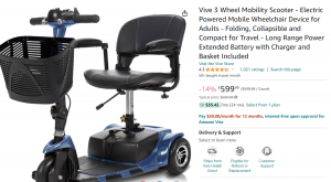 Vive 3 Wheel Mobility Scooter, $599.99 screenshot