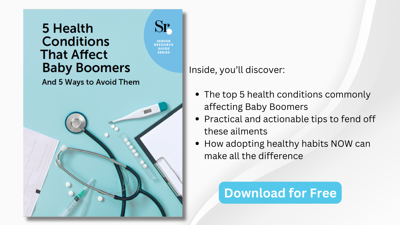 5 conditions that affect baby boomers and 5 ways to avoid them free e-book ad with copy