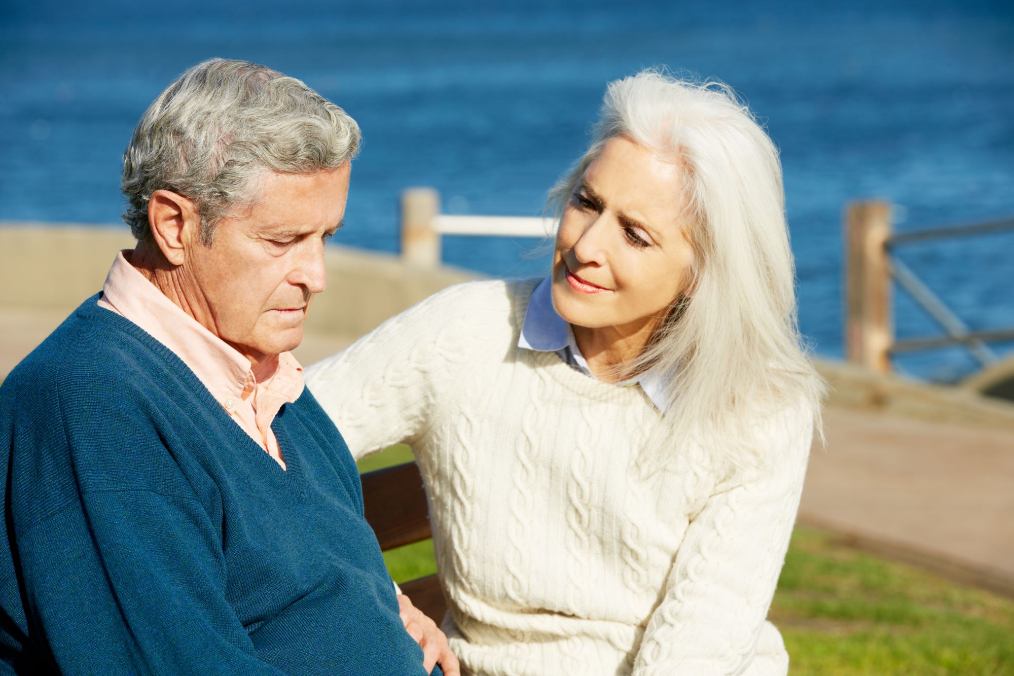 senior man and woman concerned about depression signs