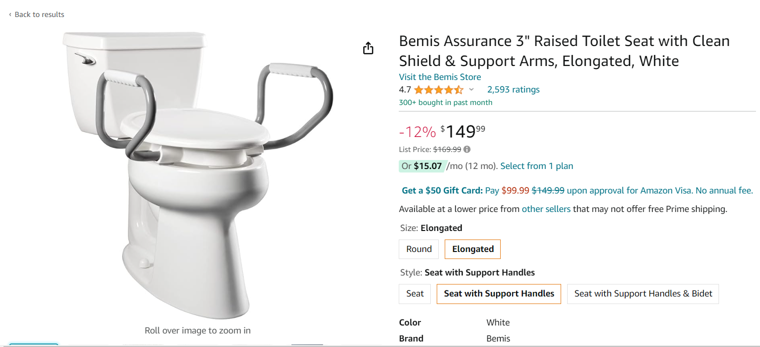 Bemis Assurance 3-inch raised toilet seat designed for comfort and stability website screen shot
