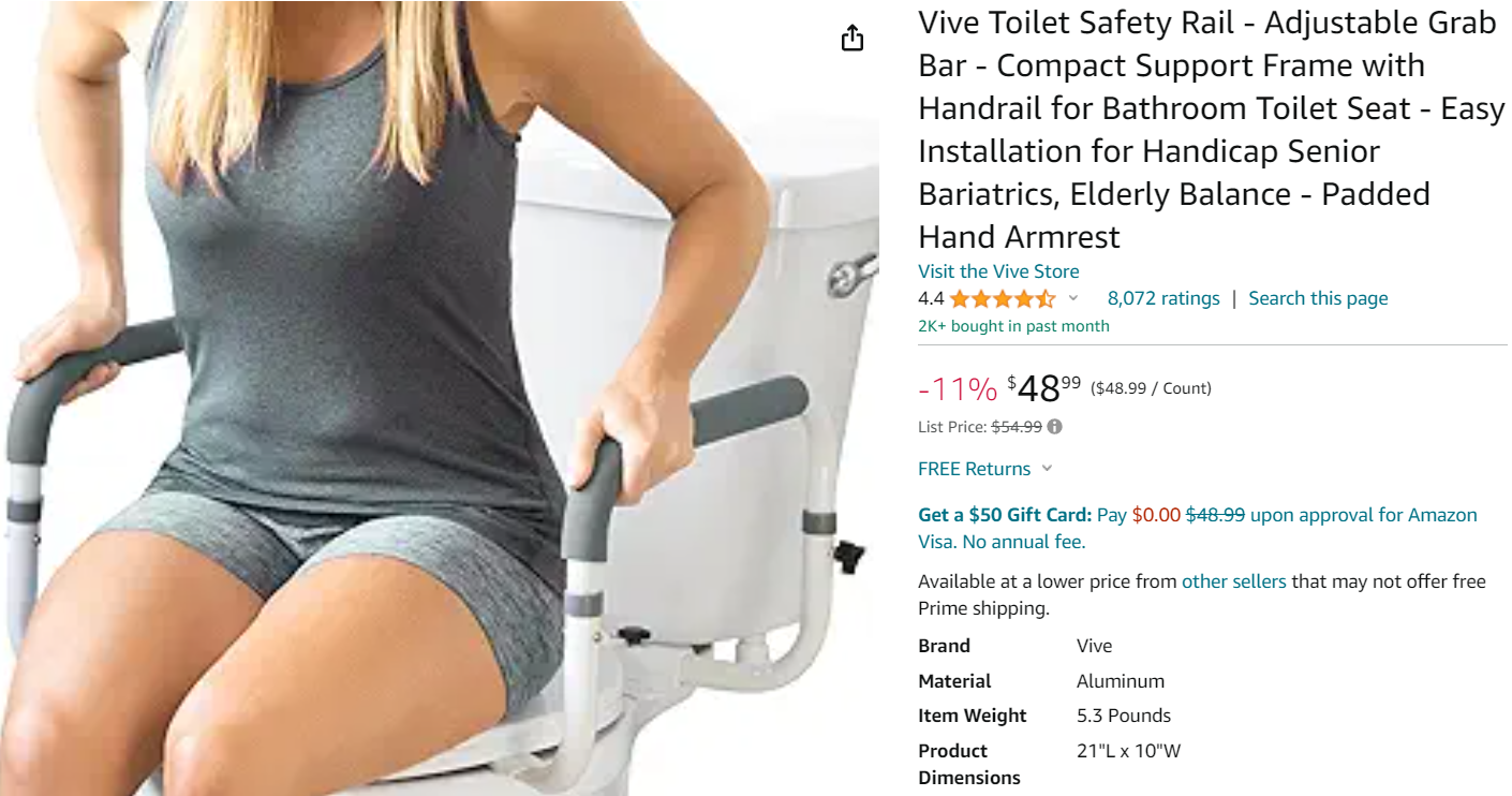 Vive Toilet compact safety rail website screenshot
