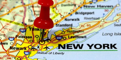 new york city on a map with a pin