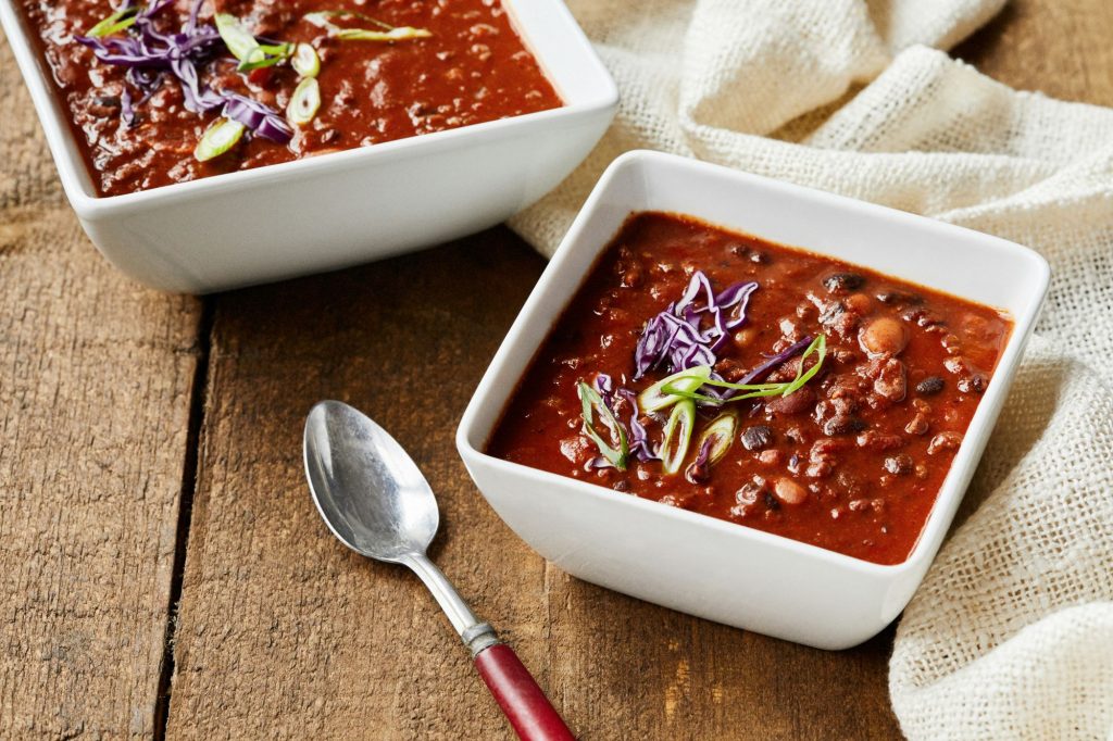 chili bowls with spoon