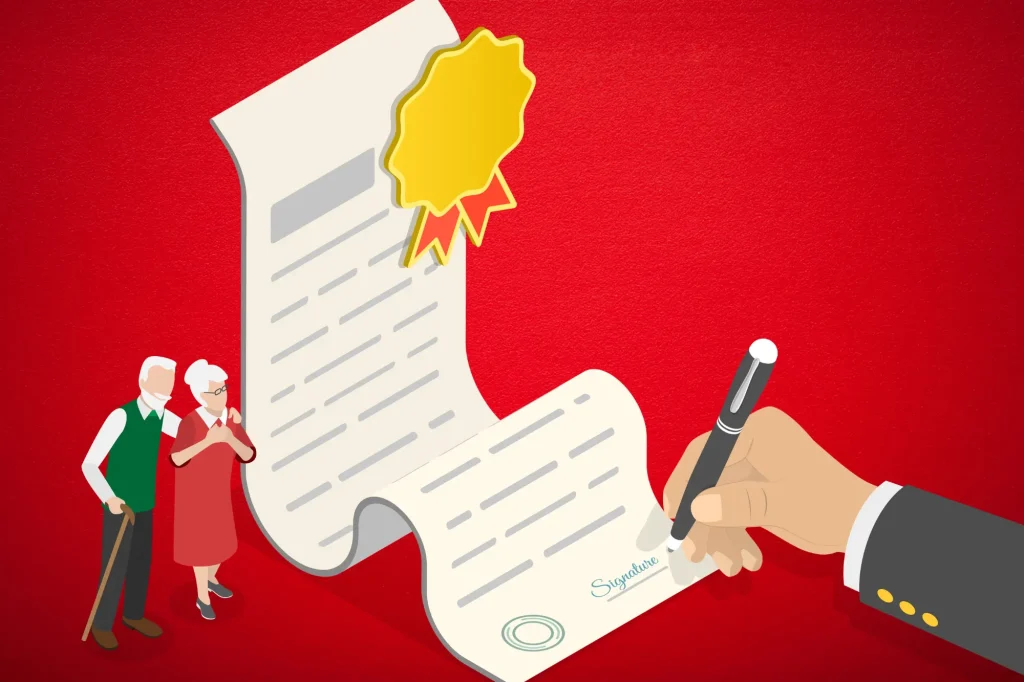 older adults looking in alarm at hand signing will, estate planning, probate