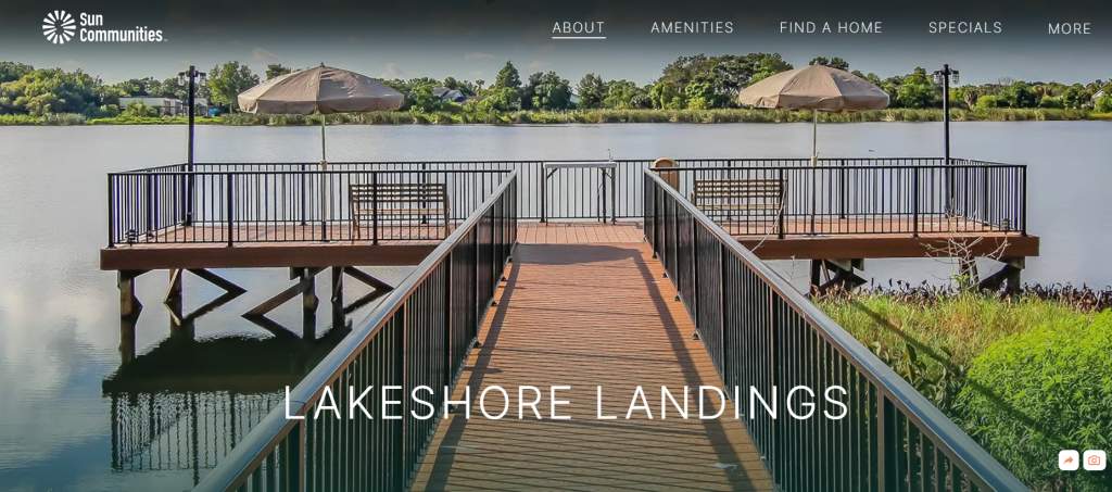 screenshot of website for Lakeshore Landings in Orlando, Florida, retirement 55+ community