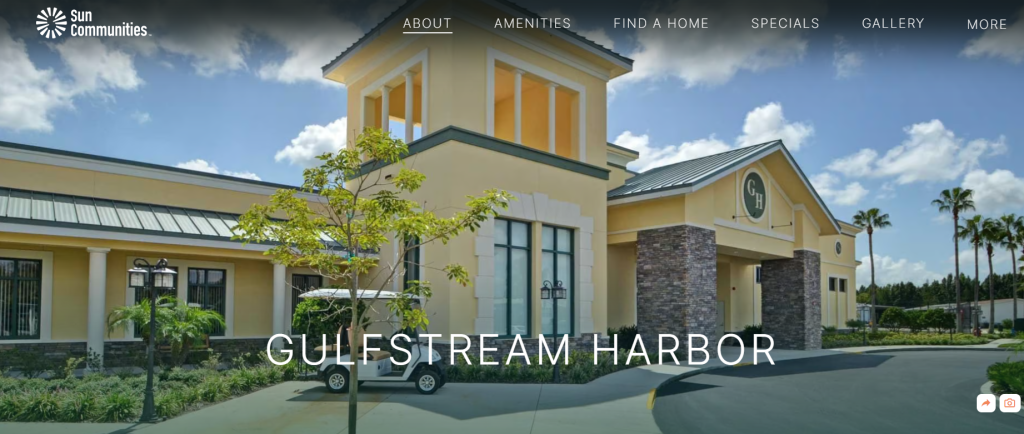 website screenshot of Gulfstream Harbor in Orlando, Florida, 55+ retirement community