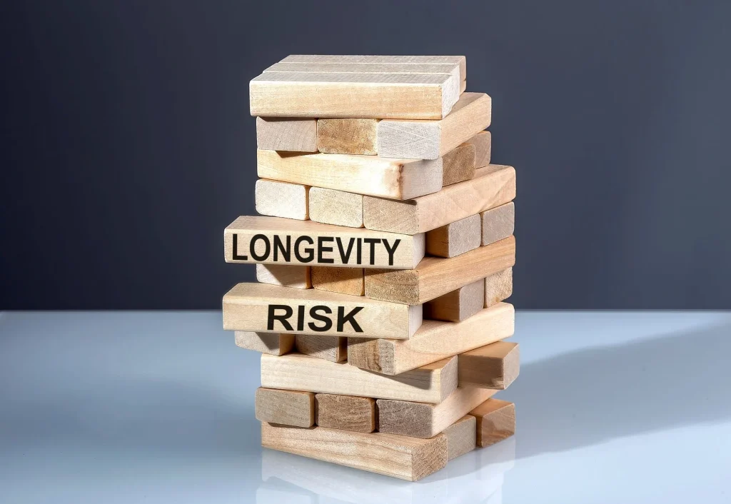 The text on wooden blocks LONGEVITY RISK