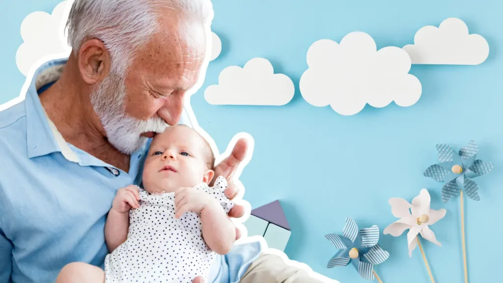 new grandparent kissing new baby on head