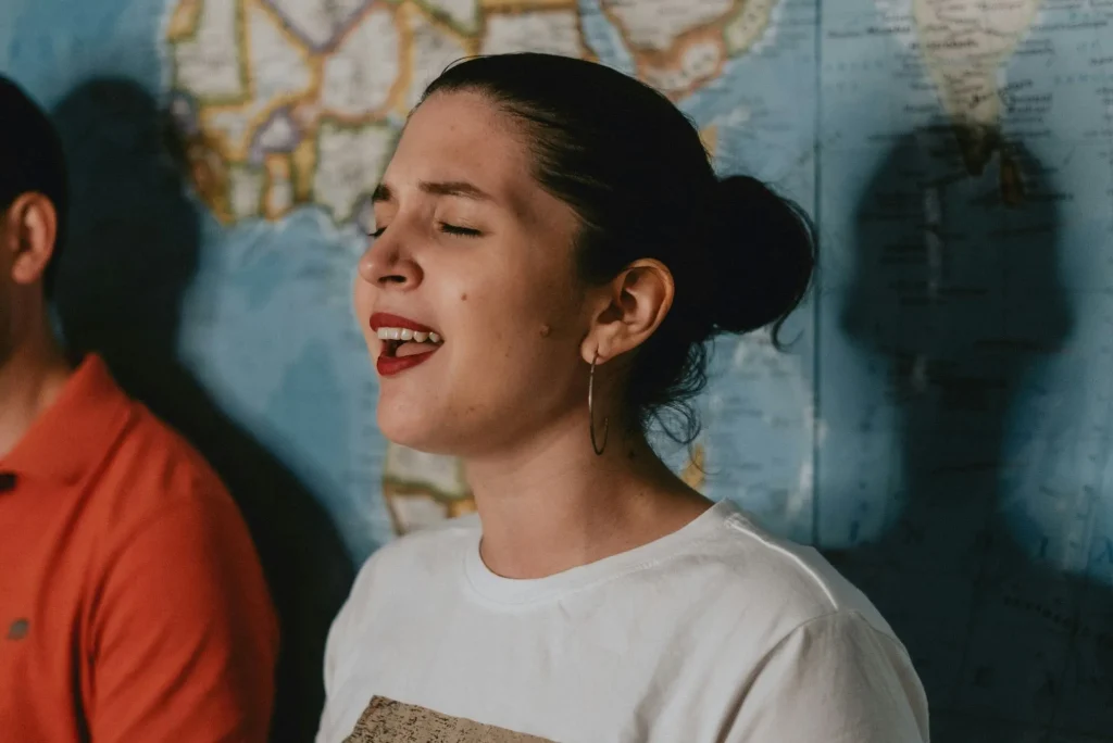 student singing