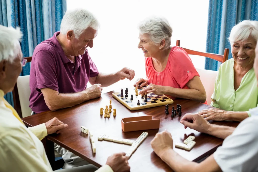 friends at a party playing a game