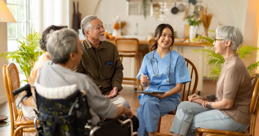 group of friends in an assisted living