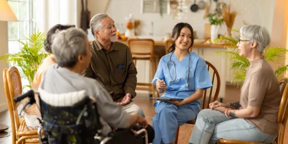 group of friends in an assisted living