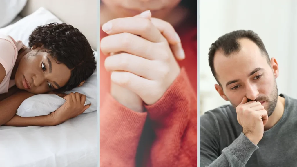 two lonely people and praying hands in the middle
