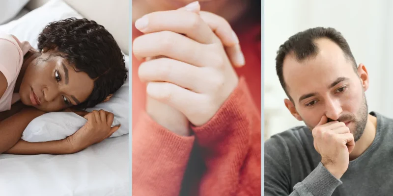 two lonely people and praying hands in the middle