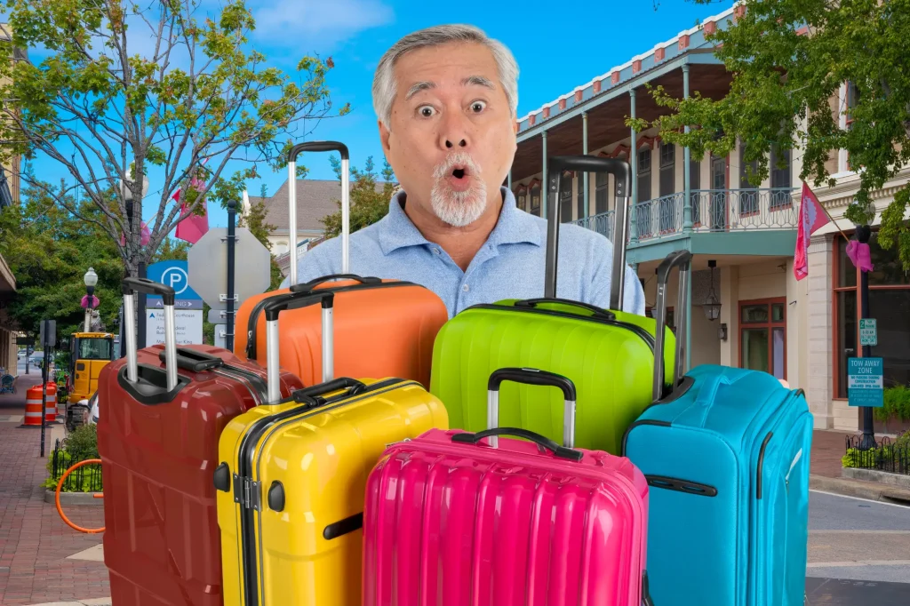 older man with suitcases