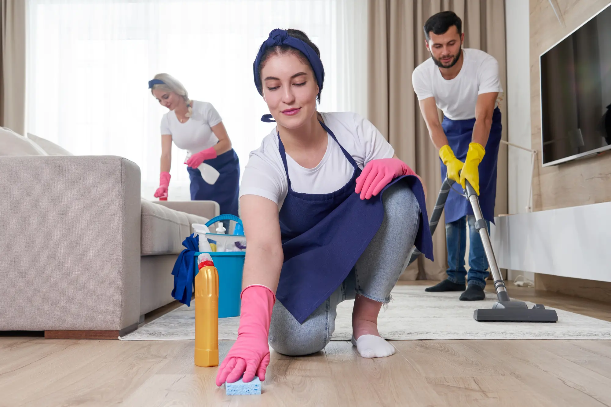 team of cleaners in home