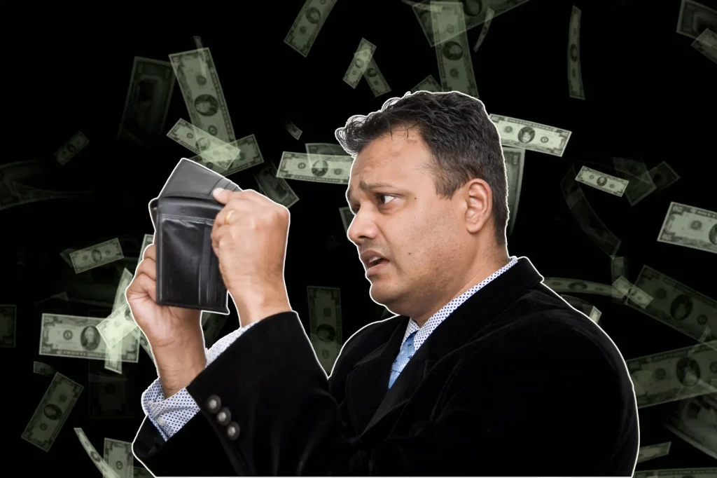 man distressed empty wallet