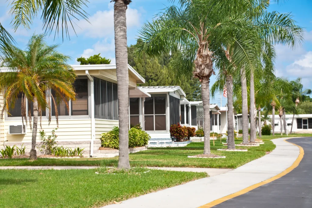 mobile home park with palm trees