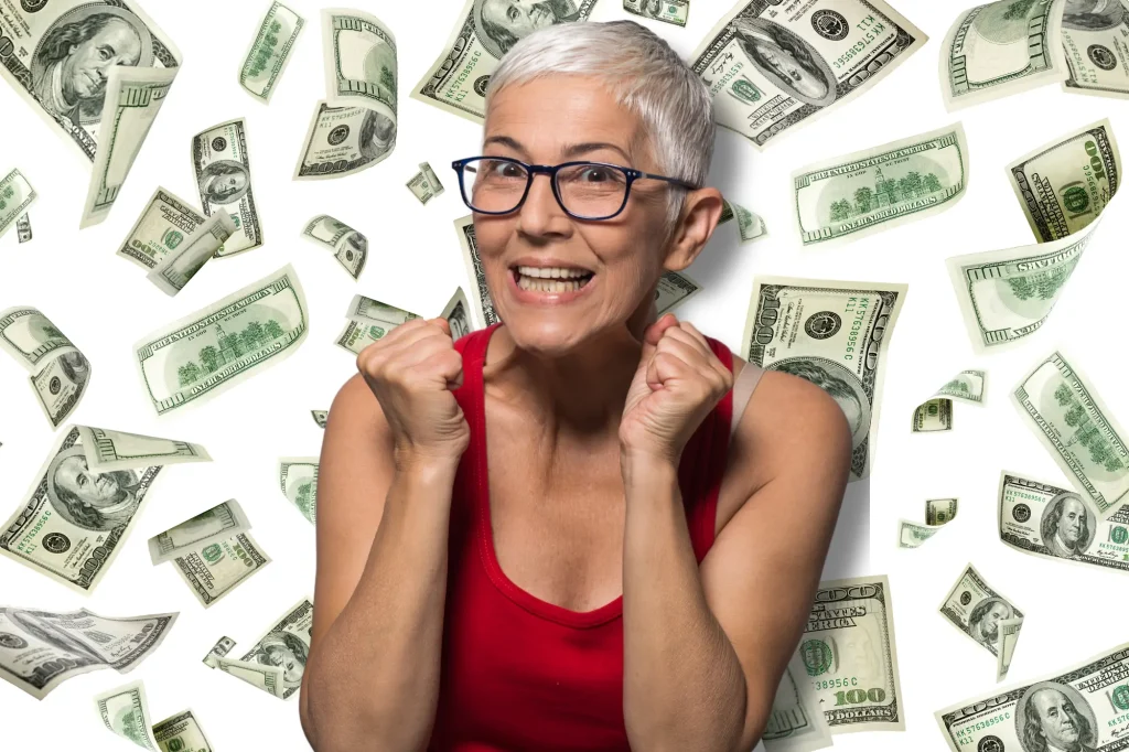 lady celebrating with money