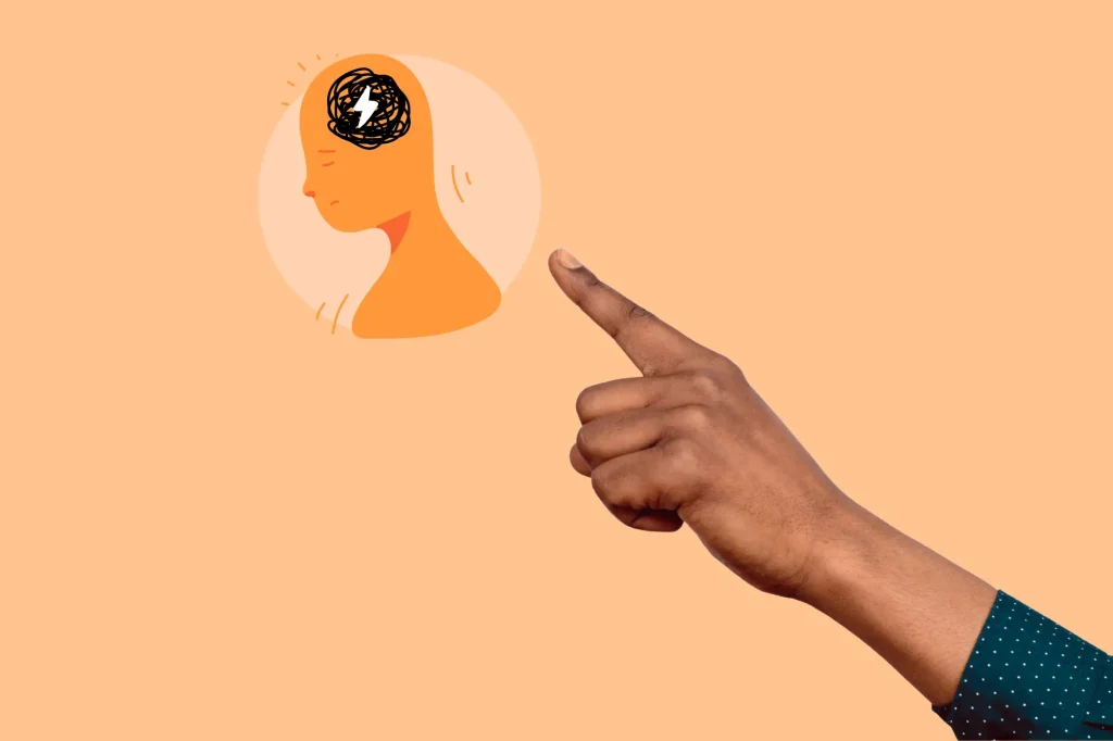 hand pointing to sad bubble