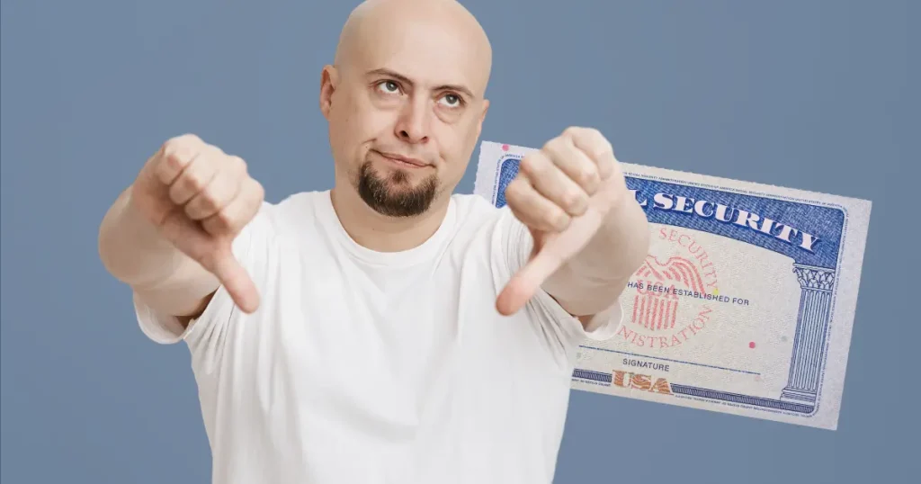 man with thumbs down, rolling eyes, something wrong with social security