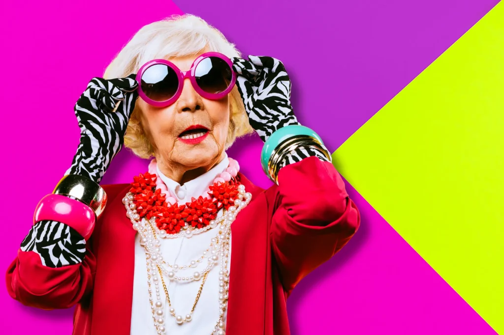 older lady bold fashion colorblock background