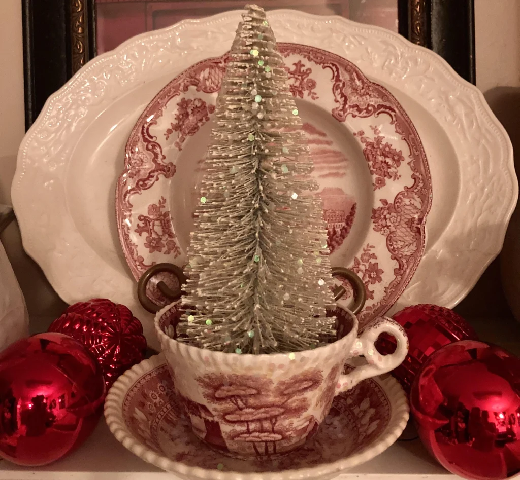 christmas sparkly tree in teacup